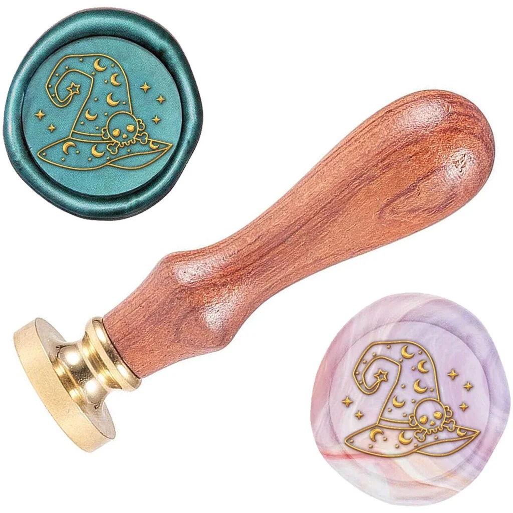 1PC Wax Sealing Stamp Witch Hat Pattern Seal (0.98") Removable Brass Wood Handle for Making Envelopes Wedding | Украшения и