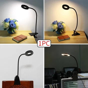 

7W Bedroom LED Clip Light Brightness Adjustable USB Rechargeable Study Room Clamp Eye Care Reading Lamp Flexible Gooseneck Desk