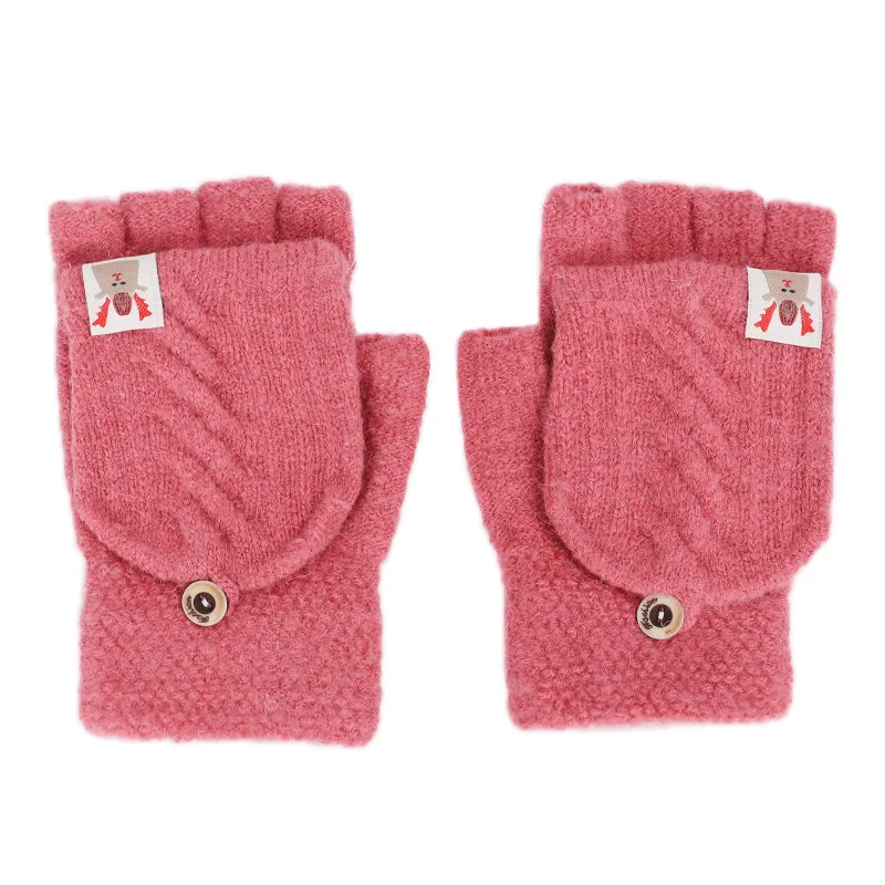 Dark-Pink Guantes зимние перчатки женские зимние перчатки для девочек одноцветные перчатки из кроличьей шерсти мягкие теплые яркие цвета двойные женские перчатки - Цвет: Dark-Pink