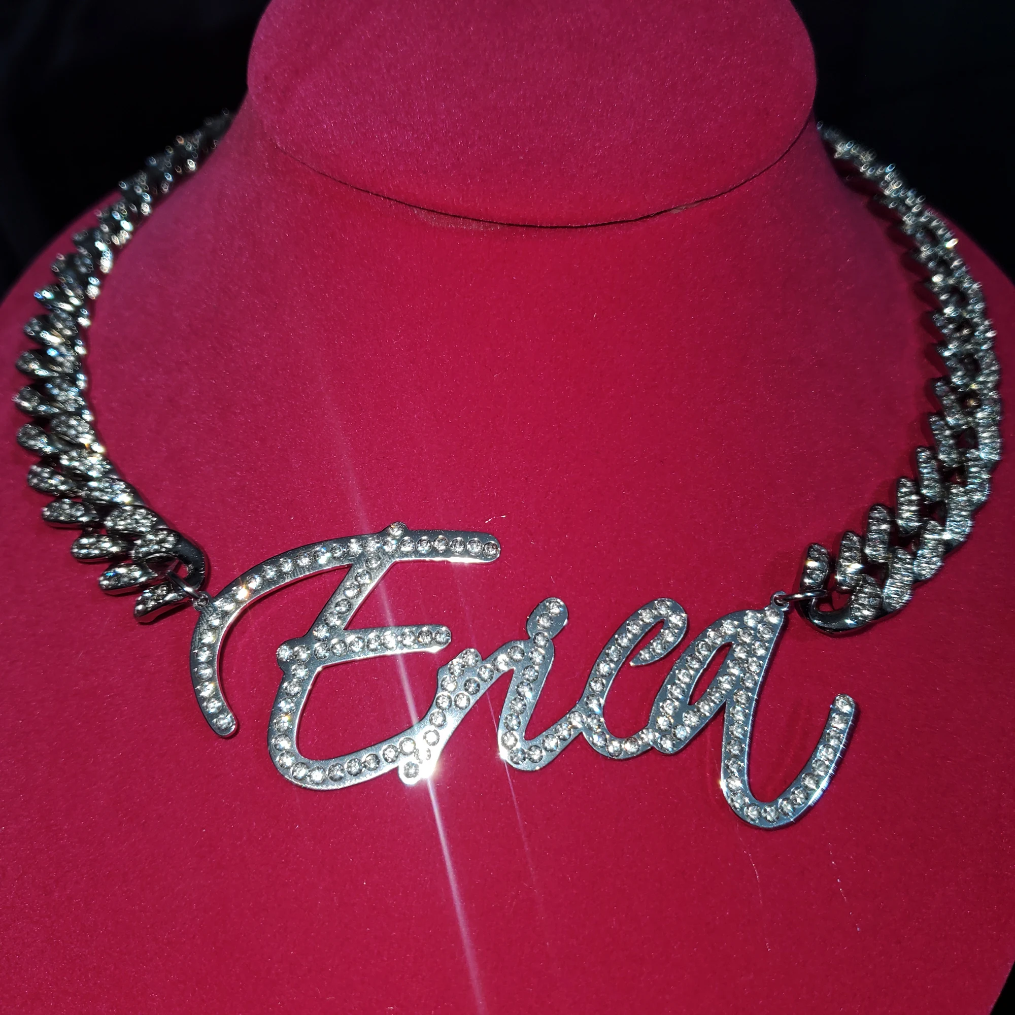 Factory Directly Sell Customized Necklace Women Stainless Steel Crystal Name Pendant Hip Hop Jewelry