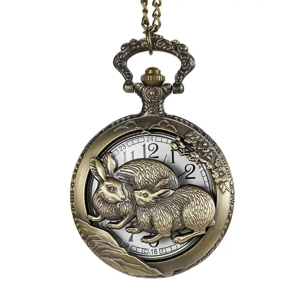 Бронзовые карманные часы с милым кроликом