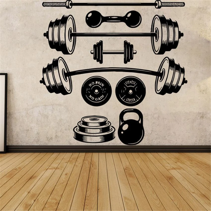 New Gym Wall Decor Vinyl Sticker Mural Decal Logo Dumbbells Gym Workout