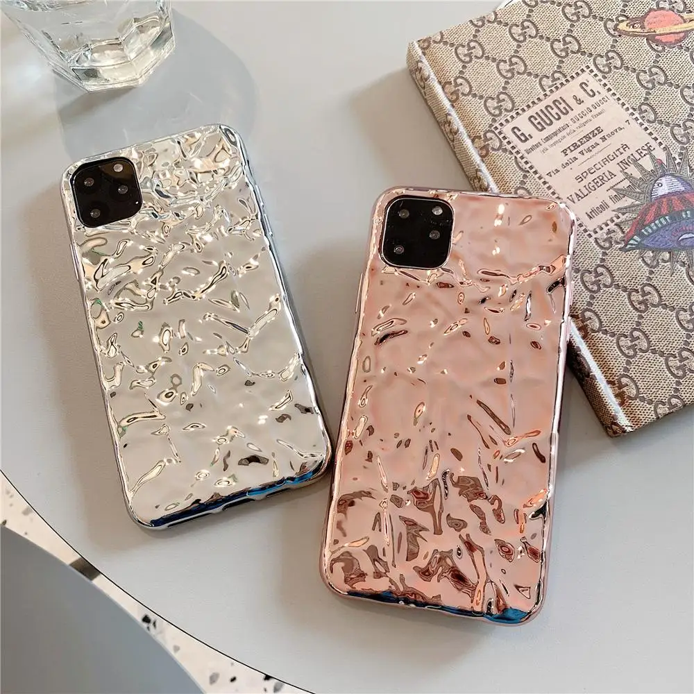 Compatible for iPhone 12 Pro Max Case Cute Luxury Designer Tin Foil Pleated  Phone Cover for Women Electroplated Sparkly Silicone Protective Slim Fit
