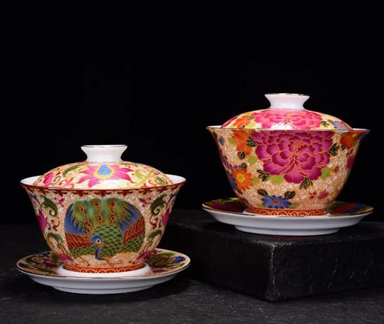 150 мл Цзиндэчжэнь фарфоровая Gaiwan изысканная с эмалью цветная чайная чаша блюдцем