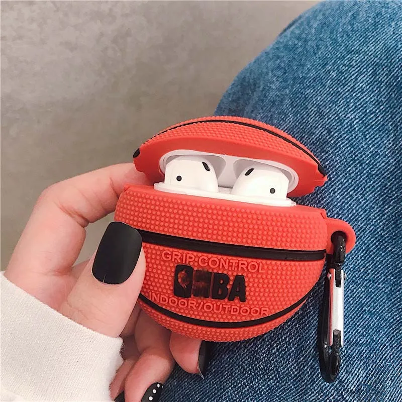 Чехол для баскетбола, футбола, мультфильма, для airpods 1, 2, чехол, беспроводной, Bluetooth, наушники, airpod, карабин, Мягкий Силиконовый Чехол air pods