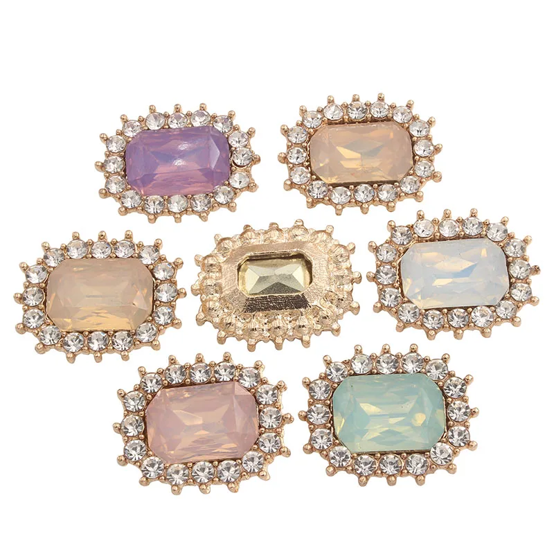 

Metal Buttons Decorative Rhinestone Embellishment Handmade Gold Crystal Button Diamante with Resin Stone for Crafts