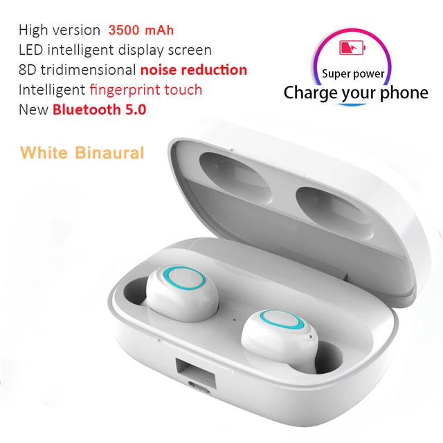 Without LED White TWS наушники Bluetooth 5,0 Спортивные Беспроводные наушники игровые гарнитуры водонепроницаемые с микрофоном 3500 мАч зарядная коробка для IPhone Xiaomi - Цвет: Without LED White
