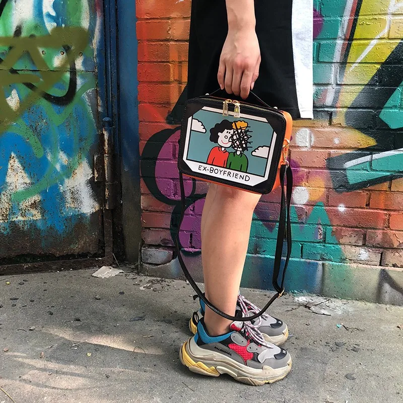 WOBAG корейский стиль Женская сумка через плечо сумка-мессенджер тренд мультфильм печать маленькая квадратная сумка летняя новая женская коробка сумка