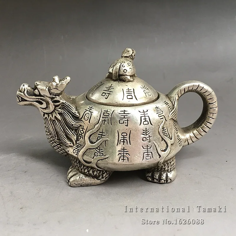 

Antique collection of pure copper Fengshui ornaments of dragon turtle teapot