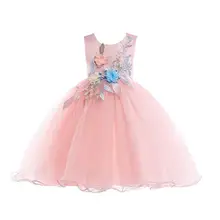 Повседневное Сетчатое платье без рукавов с вышивкой и круглым вырезом для девочек; вечерние платья с круглым вырезом и сетчатым подолом; платье с многослойным кроем