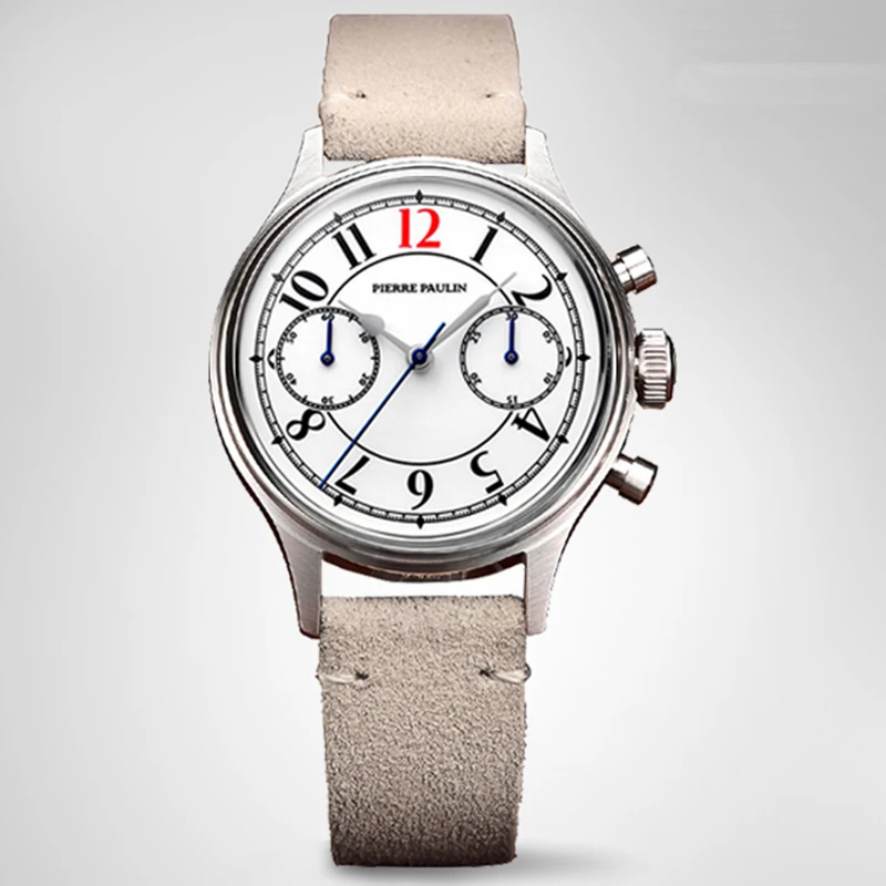 Enamel Red ST19 Chronograph Watch German Style Retro Manual Mechanical Hand Wind