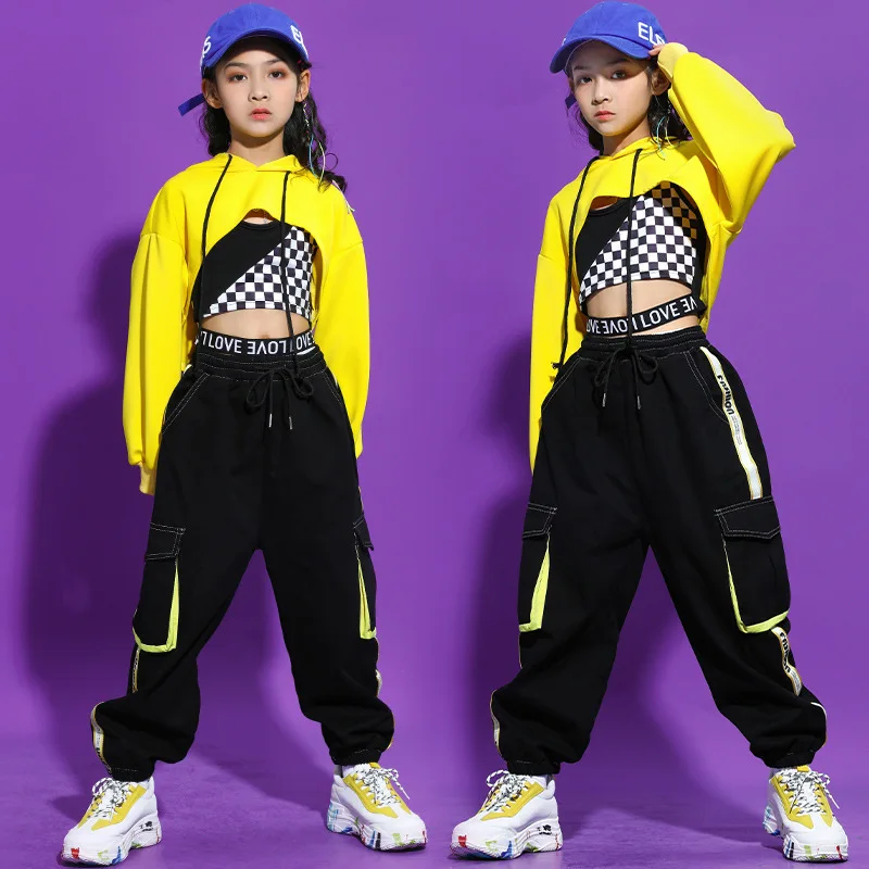 Children Hip Hop Clothes Girls Jazz Street Dance Costume Kids Sweatshirt  Pants Set Ballroom Dancewear Stage Rave Clothing DQS352