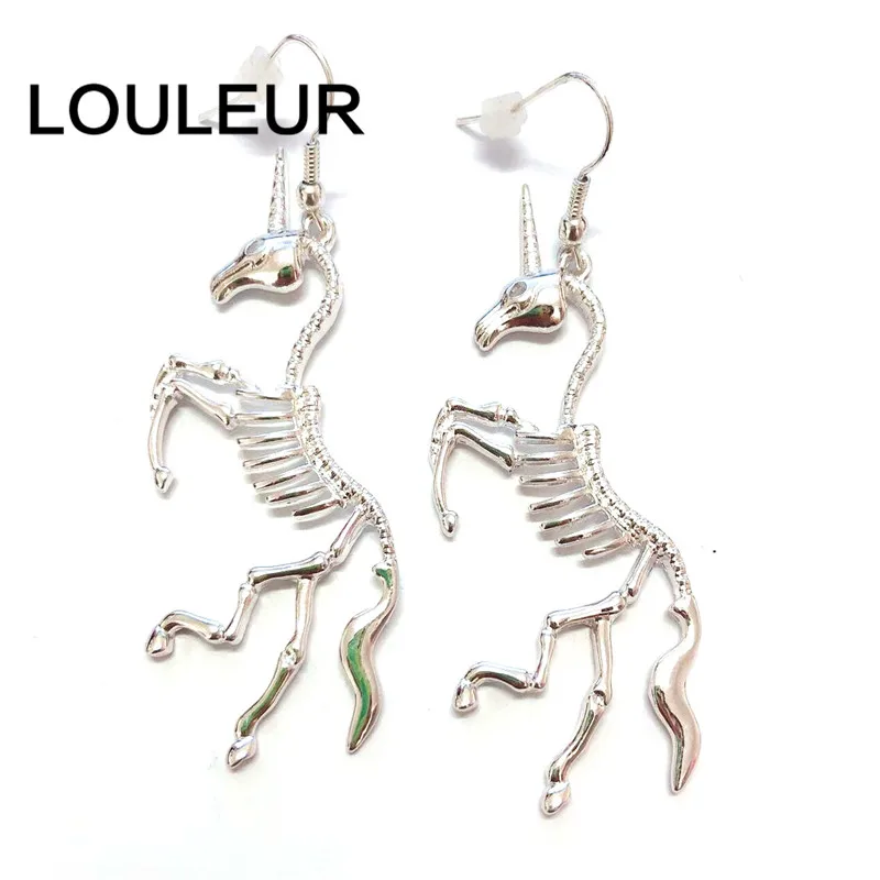 Earrings Louleur панк Харадзюку дизайн Единорог кости висячие серьги металлические модные ювелирные изделия подарки на Рождество Хэллоуин Вечеринка девушка - Окраска металла: Earrings