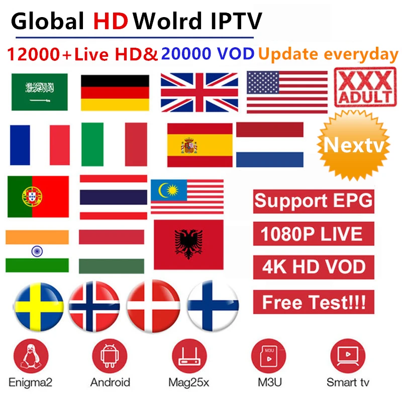 World HD ip tv подписка 10000+ HD 4k live android tv box Европа французский Испания арабский США Великобритания, Португалия smart IP tv M3U mag enigma