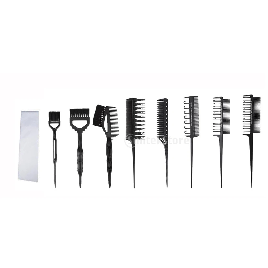9Pcs Professional Salon Hair Tint Coloring Dyeing Brush Comb Highlights Brush Kit