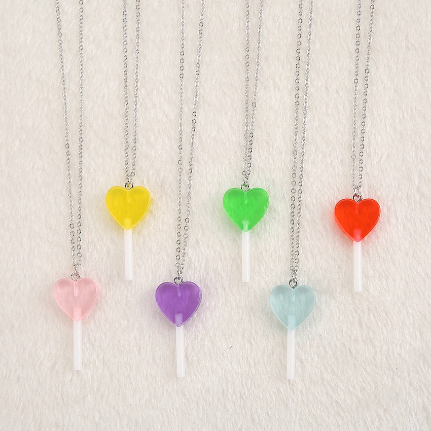 1pc-Cute-Multicolor-Resin-Heart-Lollipop-Necklace-for-children-Birthday ...