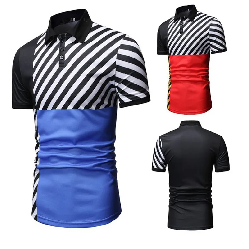 

2019 Fashion New Men's Polo Shirt Casual Striped Lattice Polo Shirt Slim Short-sleeved Polo Shirt Men