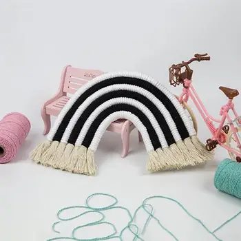 

New Car Pendant Exquisite Rainbow Macrame Woven Wall Tapestry Hanging Art Wall Decor Scandinavian Car Decoration Accessories