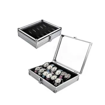 

6/12 Grid Slots Jewelry Watches Display Storage Box Aluminium Case Ring Watch Holder Glass Top Jewelry Organizer Box 2020 New