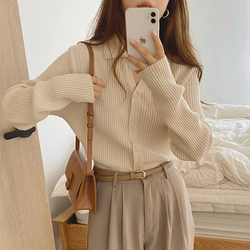 Alien Kitty 2021 Women Cardigans Sweaters Knitted Coat Warm Female Solid Sweet Loose Elegant Office Lady Casual All Match Tops |