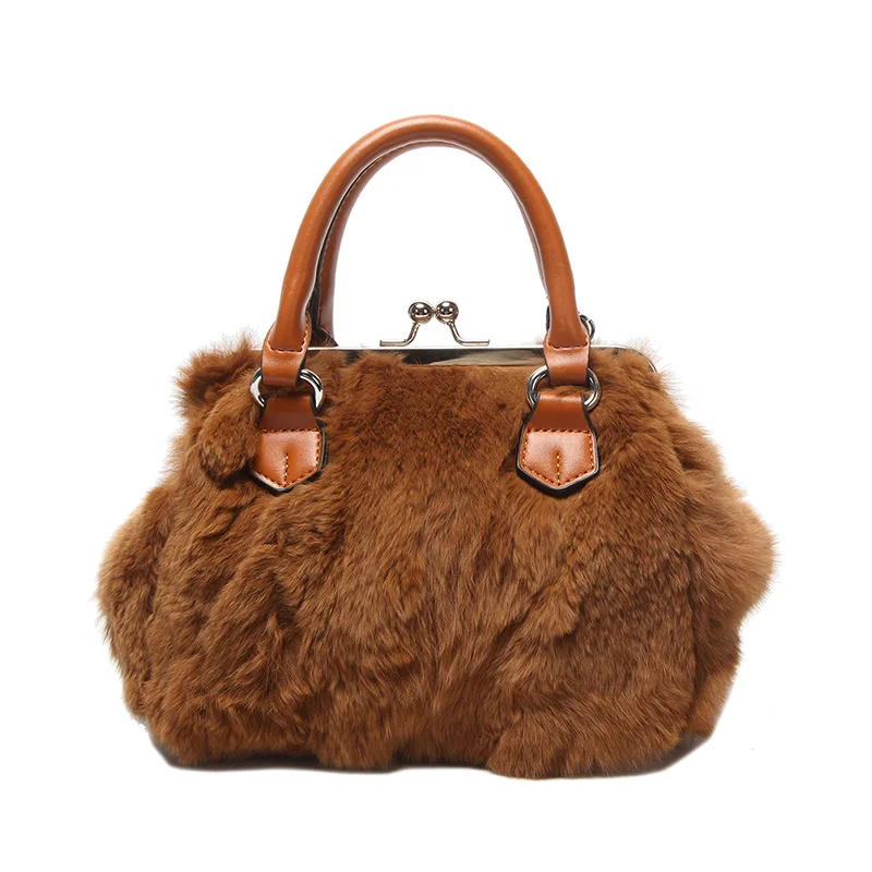 

Autumn And Winter Woman Handbag High-end Fashion Ladies Soft Shoulder Bag High Quality Plush Ladies Daily Bag Wear Rivet Brown