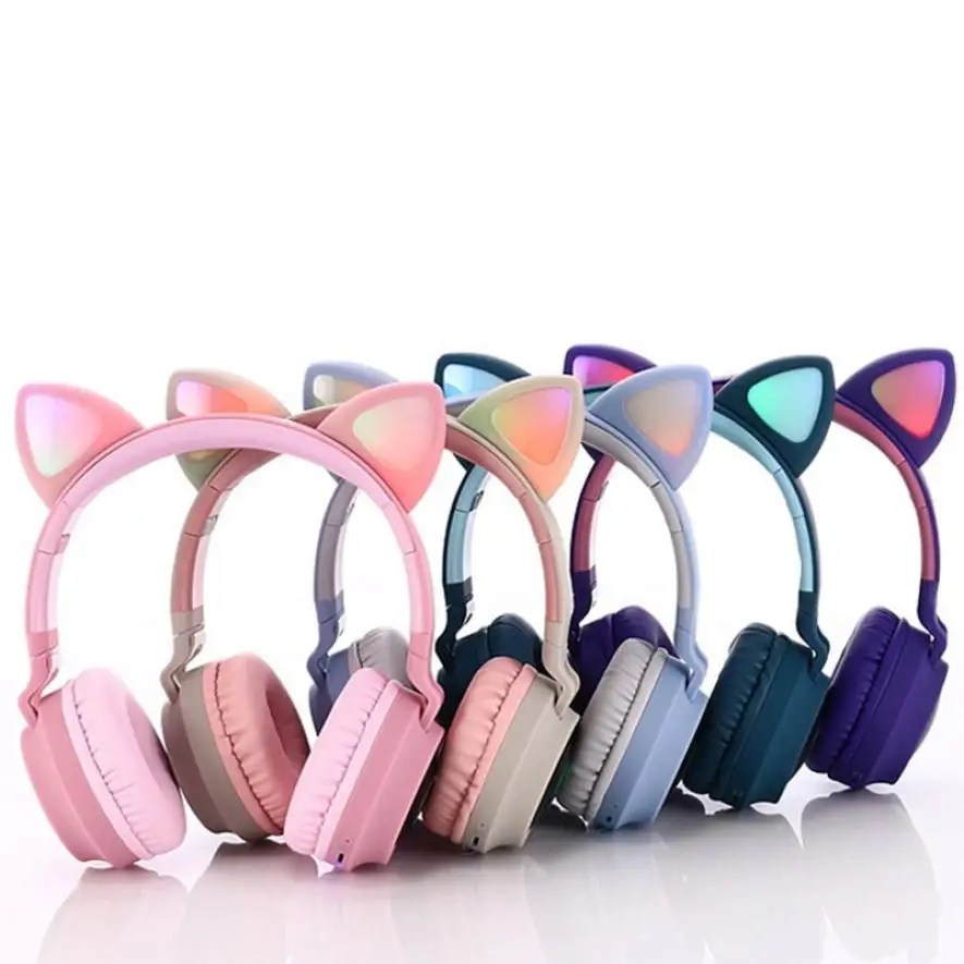 New Arrival LED Cat Ear Noise Cancelling Headphones Bluetooth 5 0 Young People Kids Headset Support TF Card 3 5mm Plug With Mic