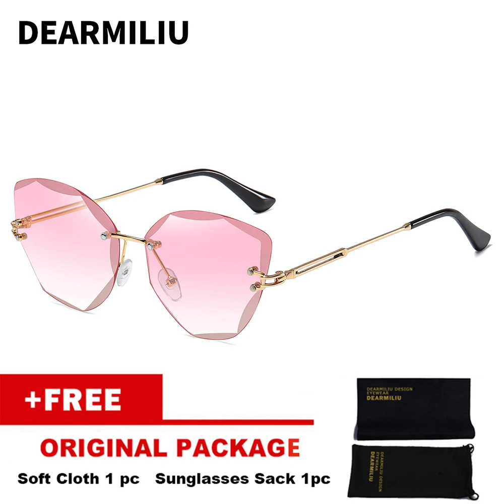 DEARMILIU, дизайнерские модные женские солнцезащитные очки,, без оправы, женские солнцезащитные очки, Ретро стиль, сплав, оправа, классический бренд, дизайнерские очки - Цвет линз: Gradient Powder