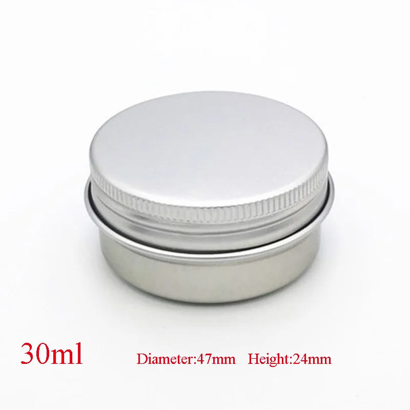 100pcs/lot Aluminum Jar 30g ,Metal Cream Jar,  30ml Silver Aluminum Tin,  Metal Threaded Cosmetic Container size 47*24mm