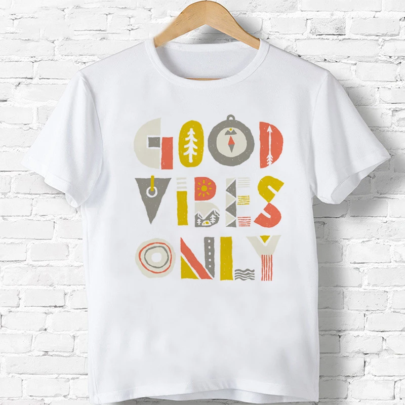 Забавная Винтажная Футболка Good Vibes Only для мальчиков и девочек летняя футболка с
