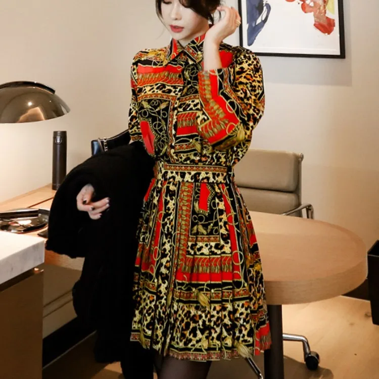 

New Style Two-Piece 2020 Korean-style Debutante Elegant Print Shirt Fashion Pleated Skirt WOMEN'S Suit