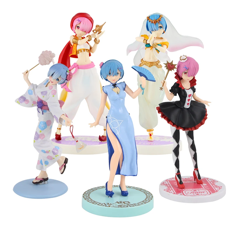

21-22cm Re:Life in a Different World from Zero Rem Aladdin Dragon Dress Beauty Girl Figure Dolls PVC Collection Model Toys