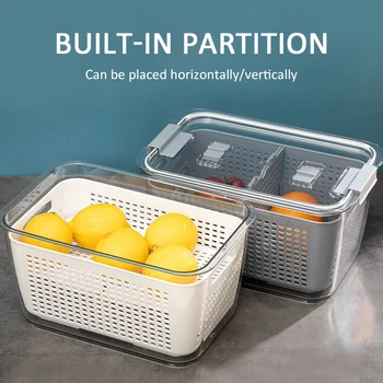 

Kitchen Refrigerator Food Storage Container PET Plastic Separate Vegetable Fruit Fresh Containers Storage Box With Compartments