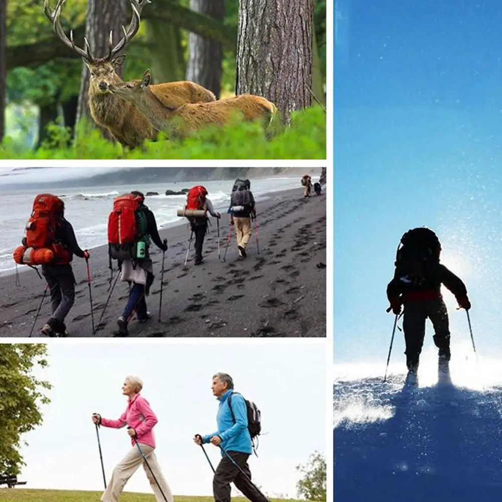 HiMISS Climbing Aluminum Alloy Folding Walking Cane Telescopic Ultra-light Outdoor Stick Trekking Pole 5 Section Handcuffs