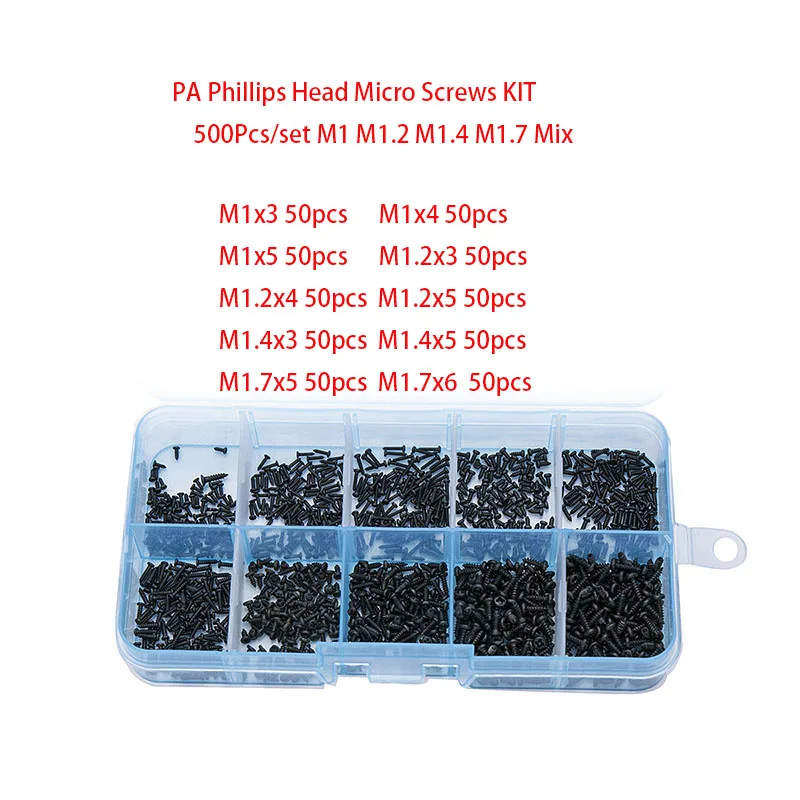 

500/1000pcs/set M1 M1.2 M1.4 M1.7 Mix Pa Phillips Head Micro Screws Round Head Self-tapping Electronic Small Wood Screws Kit
