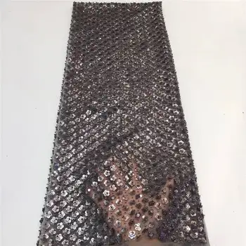 

2020 Grey New African Sequins Lace Fabric Net Fabric Swiss Voile Lace High quality France Tulle Mesh Lace For Wedding Party Dres