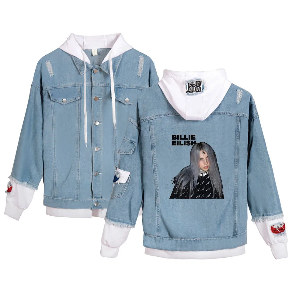 Billie Eilish Толстовка джинсовая куртка для мужчин поп ветровка Пара Одежда Пальто уличная человек синий черный хлопок Прямая