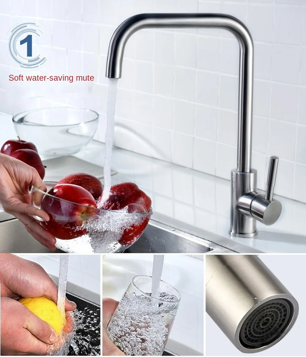 Kitchen Faucet Brushed Stainless Steel 360 Degree Rotating Kitchen Faucet Hot and Cold Water Faucet