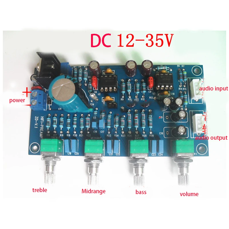 KYYSLB DC12V-35V усилитель Fever Предварительный усилитель передний OPA2604 Op Amp доска тон LM317 регулятор одиночный блок питания DIY