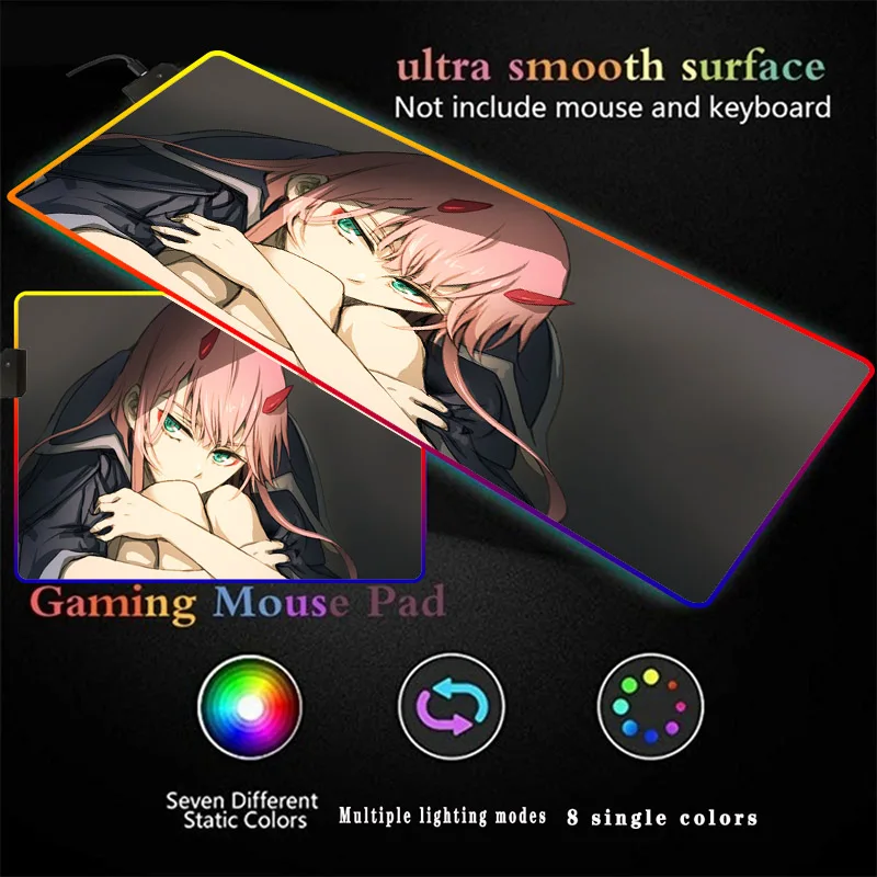 

Darling In The Franxx Anime Mouse Pad Gaming RGB Mousepad Cool Office Notbook Desk Mat Glow LED Padmouse Games Pc Gamer Mats