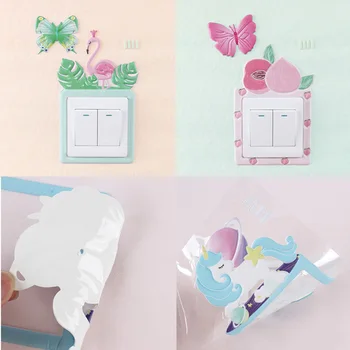 

Glow in Dark 3D Cartoon Wall Stickers Cute Animal Unicorn Flamingo Switch Sticker ON-OFF Socket Decor Luminous Protection Cover