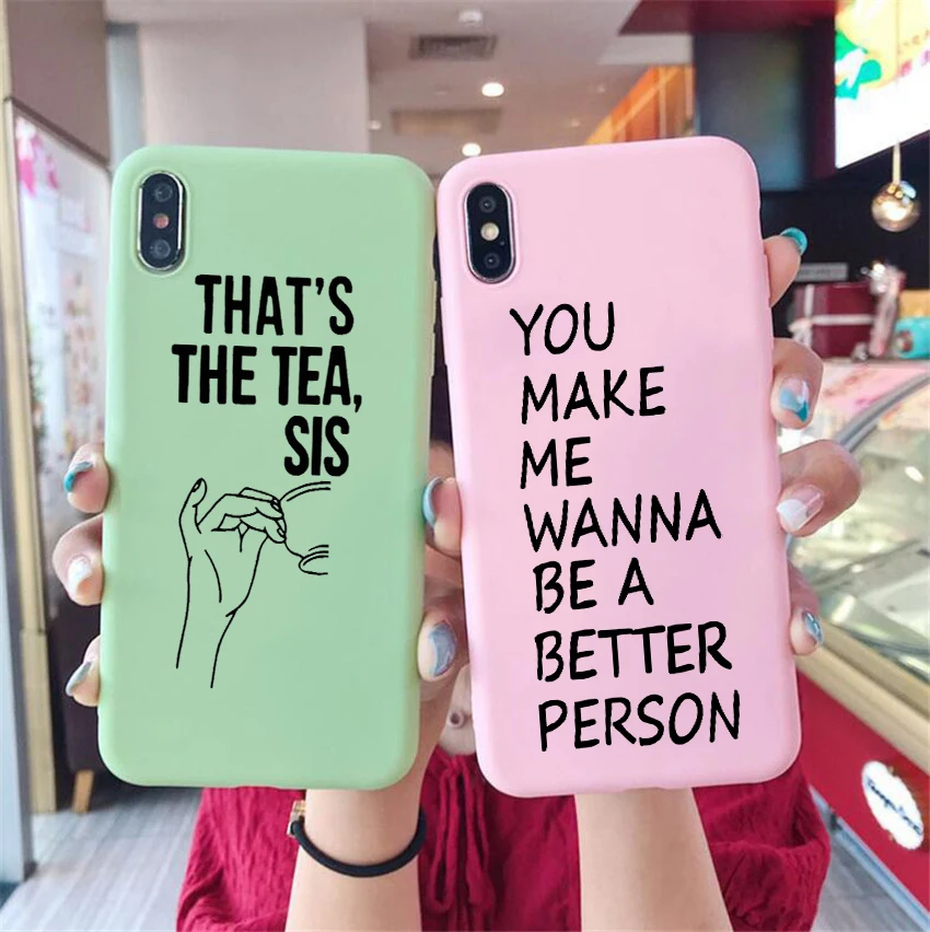 

That's The Tea Sis Funny Quote Phone Case for iPhone 7 8 Plus X XR XS Max Silicon Rubber Coffee Cup Girl Sister Black Pink Case