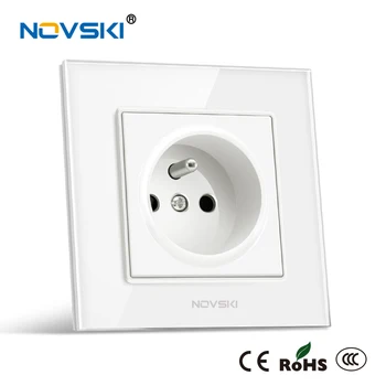 

European French Electrical Plug Wall Socket Crystal Tempered Glass Panel 16A 110-250V Power Socket, German Bayer Material NOVSKI