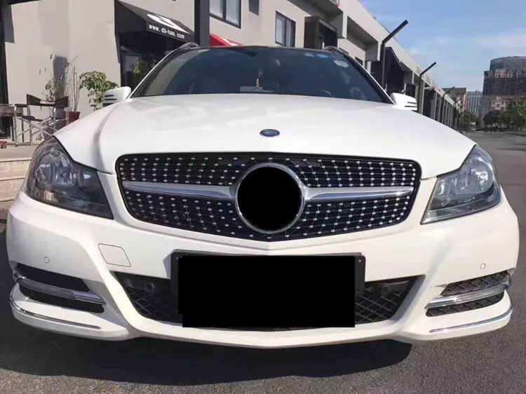 Передняя решетка подходит для mercedes C Class W204 Алмазная решетка глянцевый/матовый черный C180 C200 C300 C250 C350 2008-14 с эмблемой