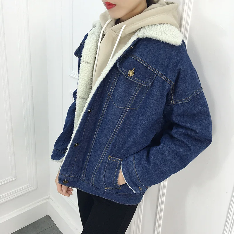 Autumn And Winter Korean-style Thick Lamb's Wool Jeans Coat Students Cotton-padded Clothes Cotton Coat plus Velvet Short Cotton