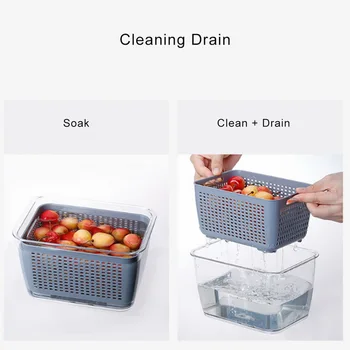 

Multifunctional Storage Box Kitchen Refrigerator Box Plastic Vegetable and Fruit Drain Basket Storage Basket Container Modern