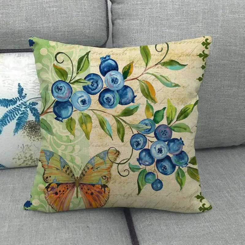 Sofa decorative pillowcase plant series pillow case living room decorative flowers fruit printed linen pillowcase450x450mm
