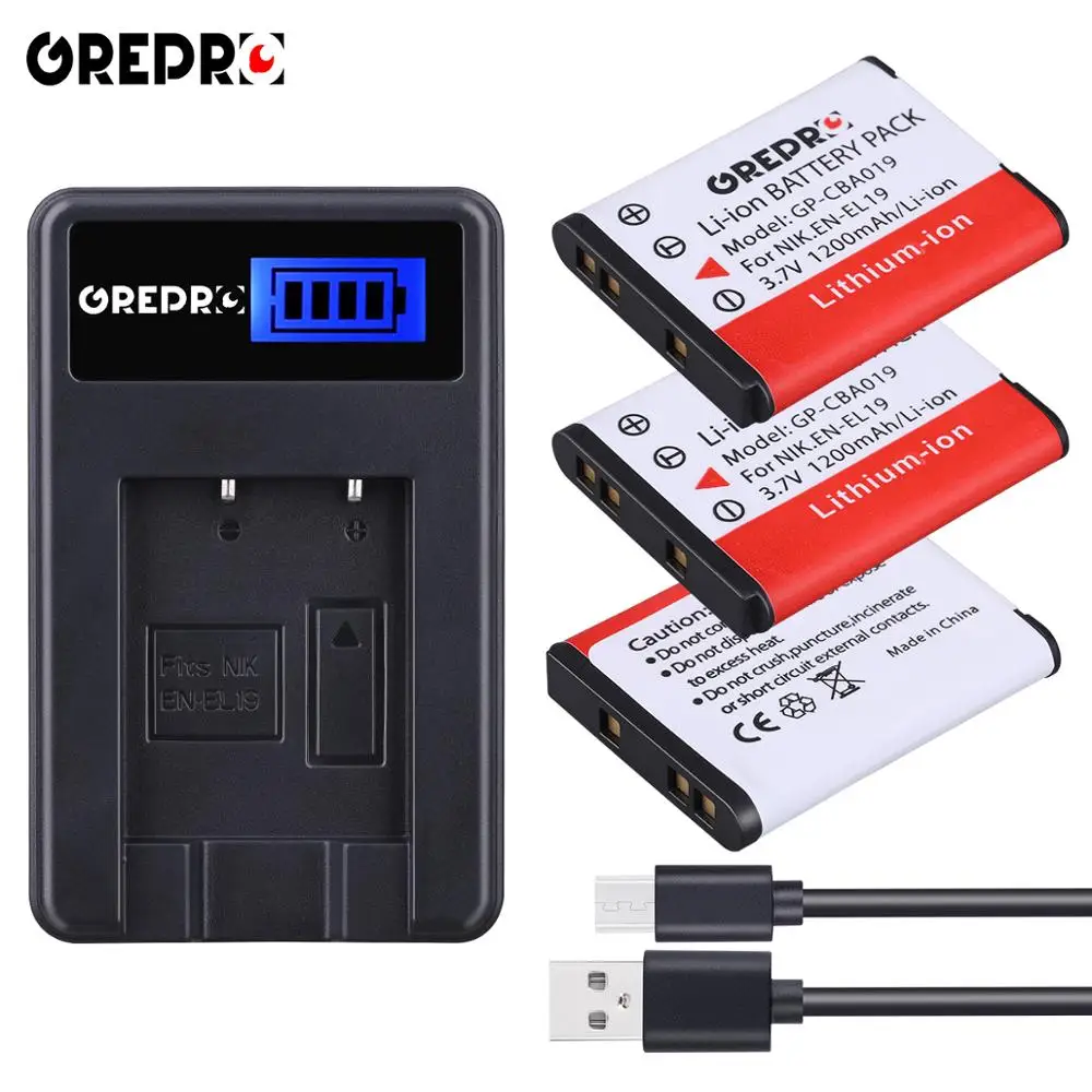 1200 мА/ч, EN-EL19 RU EL19 Камера Батарея+ ЖК-дисплей USB Зарядное устройство для Nikon S100 S2500 S2600 S3100 S3200 S3300 S4100 S4200 S4300 S6500 - Цвет: 3B with charger