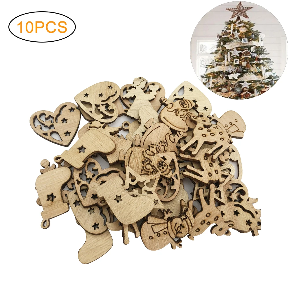 10pcs 100 шт Деревянные рождественские украшения мини елочные украшения Санта Клаус Снеговик Олень рождественские вечерние украшения для дома год - Цвет: 10pcs