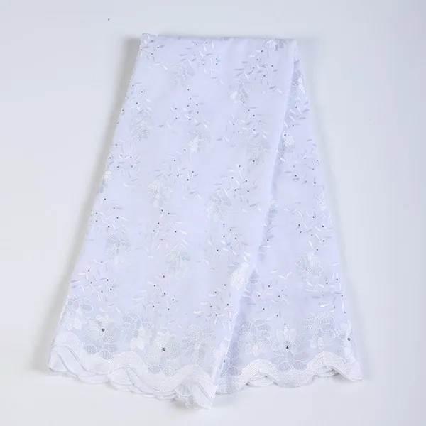 white High Quality 5 Yards/Lot African Wax Lace Fabric Beaded Nigerian Voile Lace Fabric For Wedding Dress DIY - Цвет: white