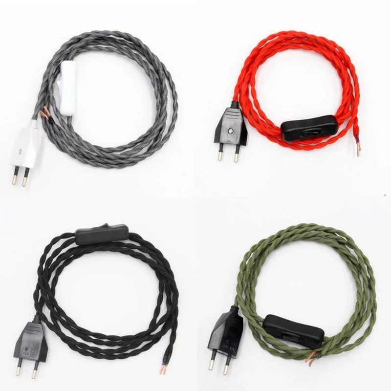 

AC Power Cord Europen Plug Power Line with Switch Vintage Light Cord sets Twisted Cable Cord